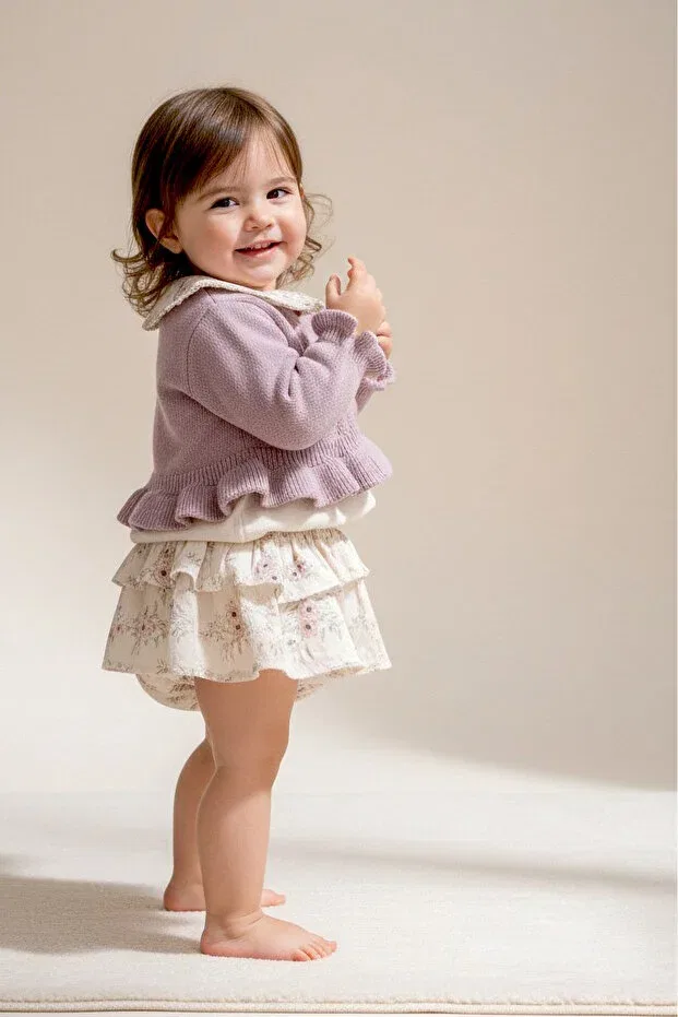 Детский комбинезон-платье для девочек хлопковый Floral muslin 3-piece Babymod, Dried Rose — фото 3