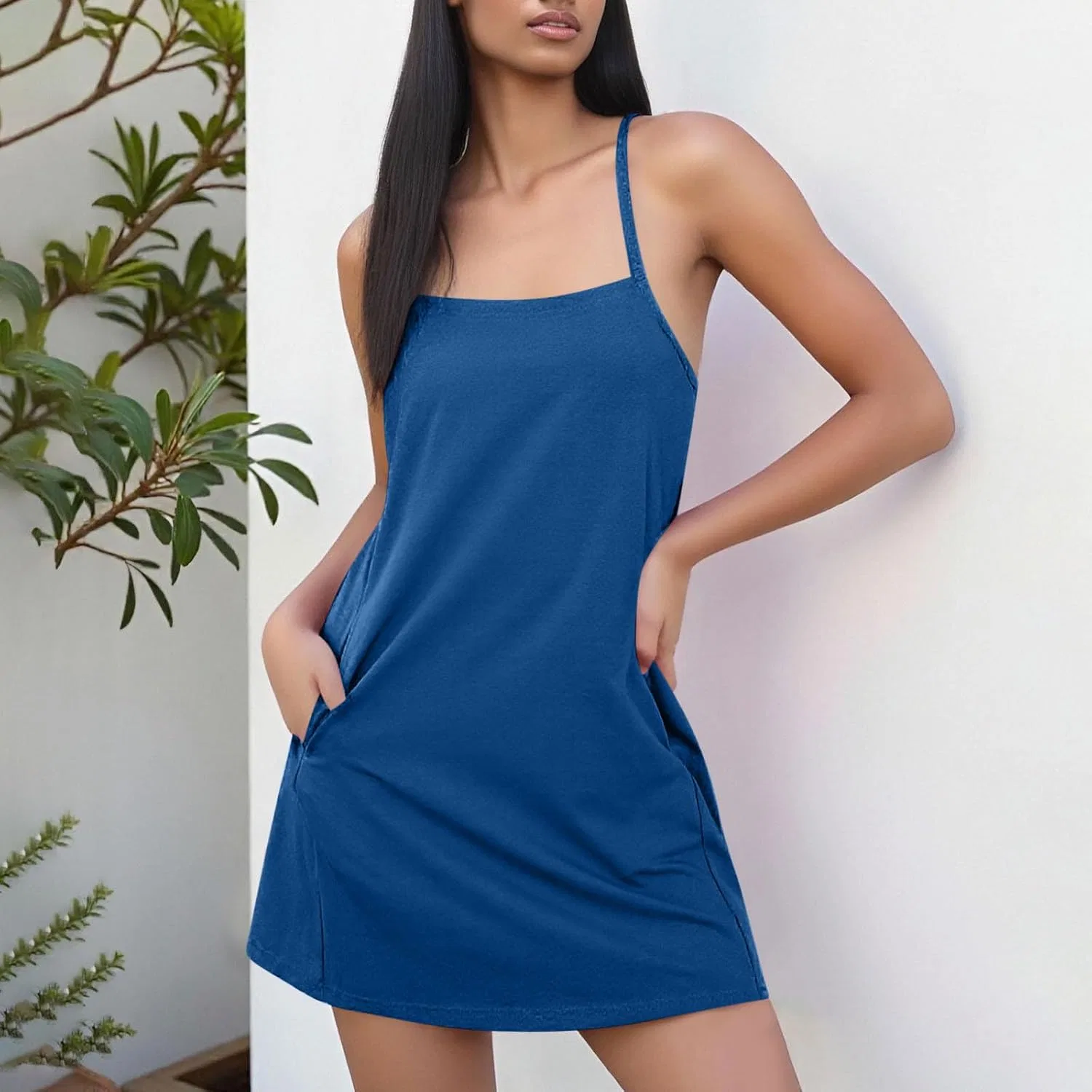 Женское летнее теннисное платье с встроенными шортами flower dress, A01 Navy — фото 3