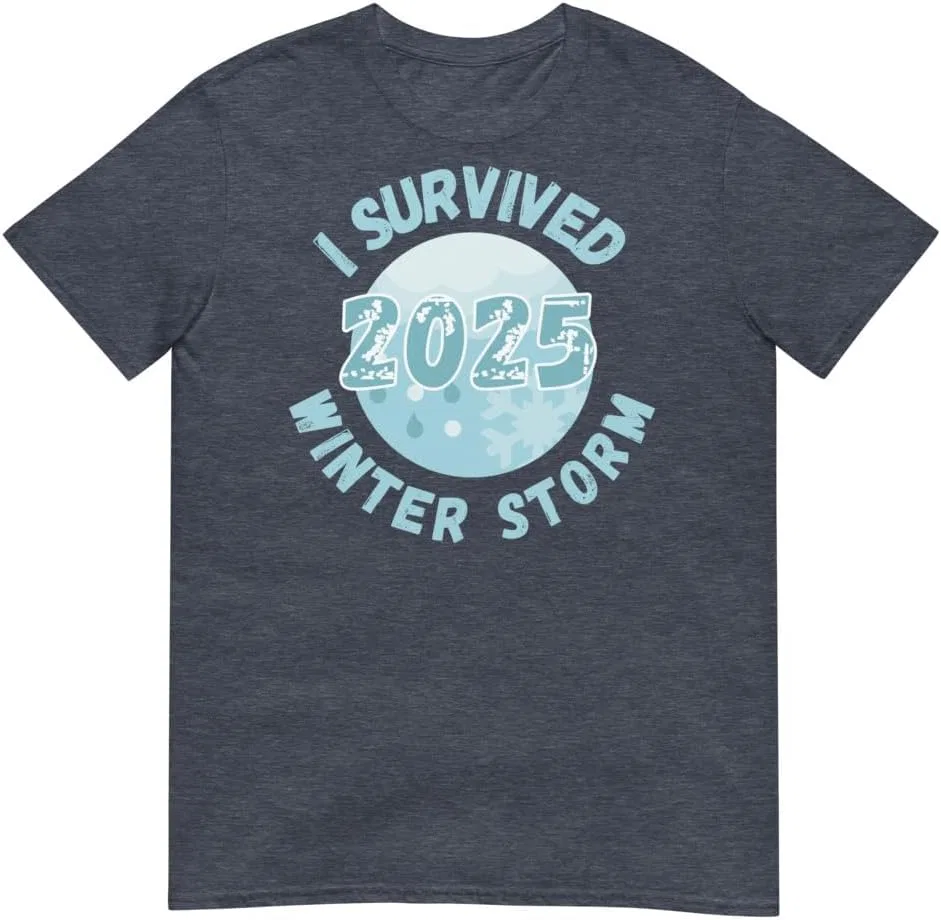 Мужская футболка с коротким рукавом I Survived Winter Snow Storm 2025 Ice Storm Survivor, тёмно-синий меланж