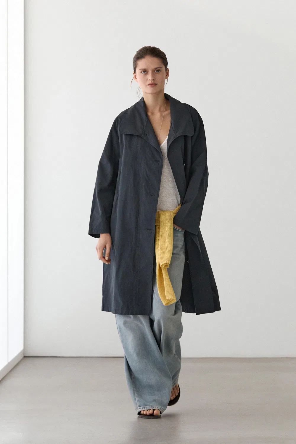 Тренч Massimo Dutti High Neck Technical Coat, темно-синий