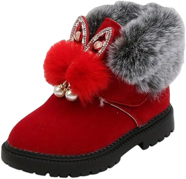 Детские зимние сапоги для девочек с ушками зайчика Hhhchpm, Red