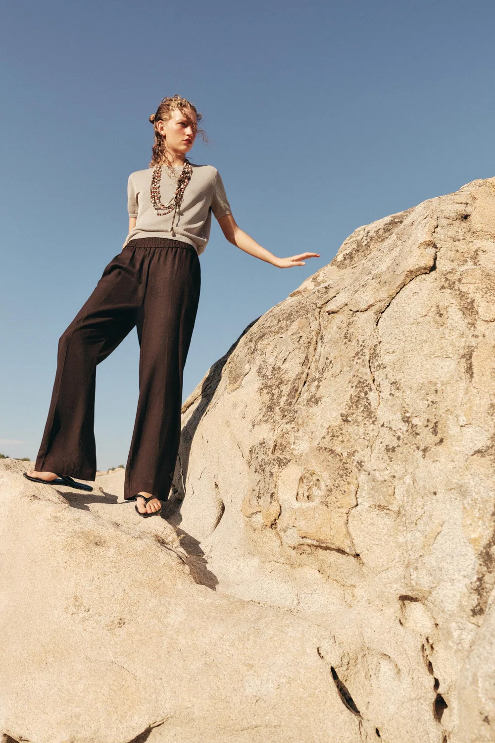 Вязаный топ с коротким рукавом ZARA, Sand