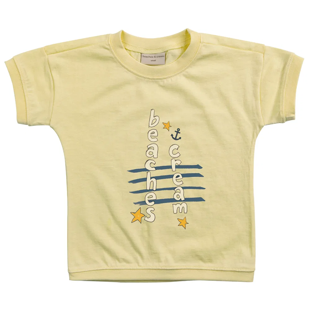 Детская футболка с принтом Anchor Lettering Cream Lemon BEACHESAND CREAM KIDS, Lemon Yellow