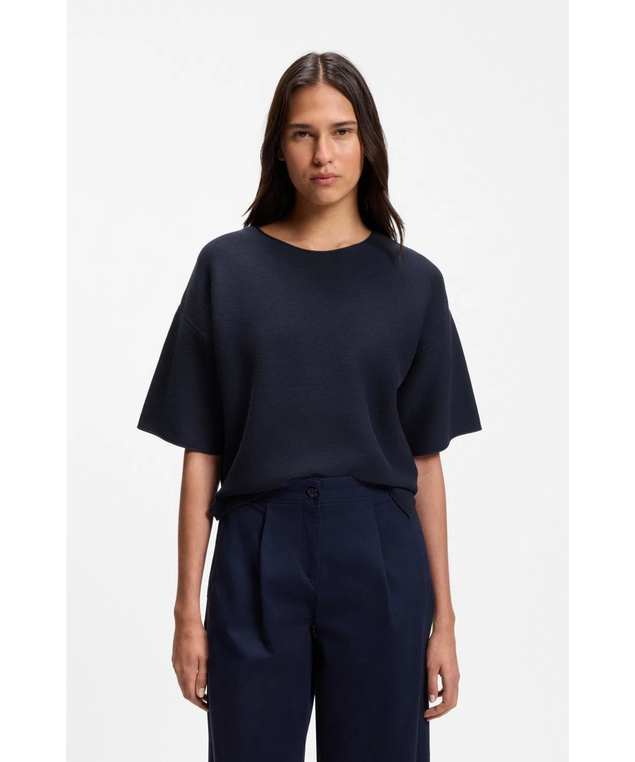 Женский свитер свободного кроя с коротким рукавом BOSS, Dark Blue