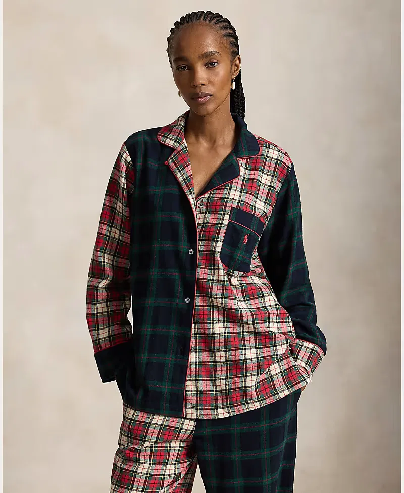 Пижамный комплект Polo Ralph Lauren с длинными рукавами из мягкого хлопка в красную клетку — фото 3