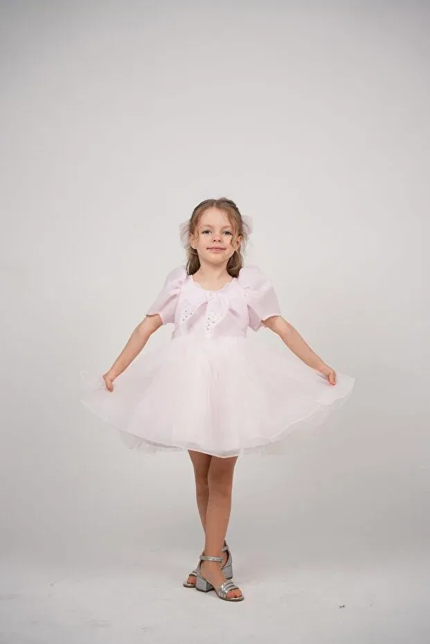 Детское платье для девочек из фатина с коротким рукавом Generic Brands, Pink — фото 2