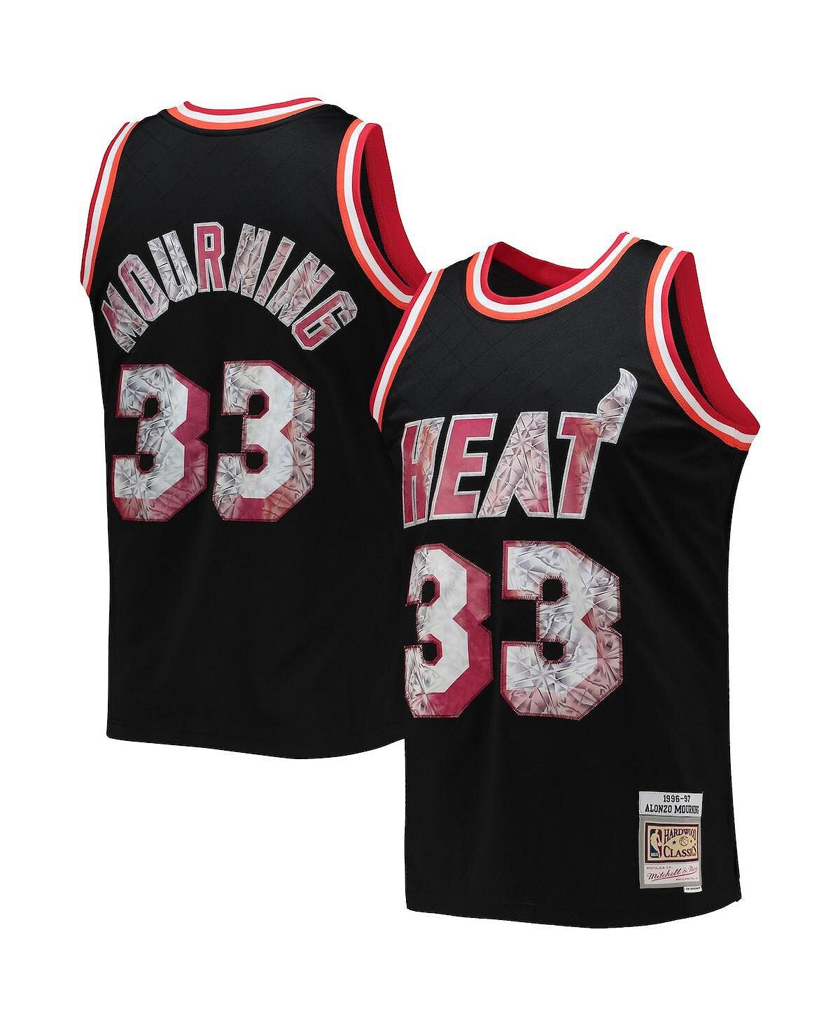 

Мужская футболка alonzo mourning black miami heat 1996-97 hardwood classics 75th anniversary diamond swingman jersey Mitchell & Ness, черный