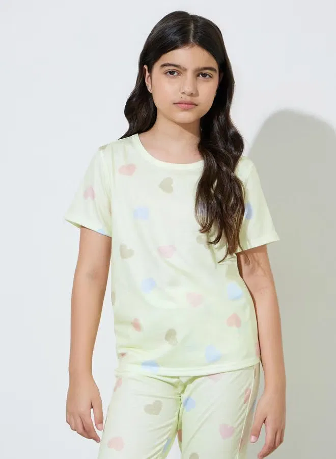 Комплект пижамный с принтом сердечки, модель Heart Print, Styli, желтый — фото 2