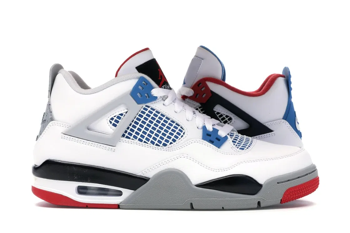 Детские кроссовки Lifestyle с дышащей сеткой Jordan 4 Retro, White/Military Blue-Fire Red-Black-Cement Grey