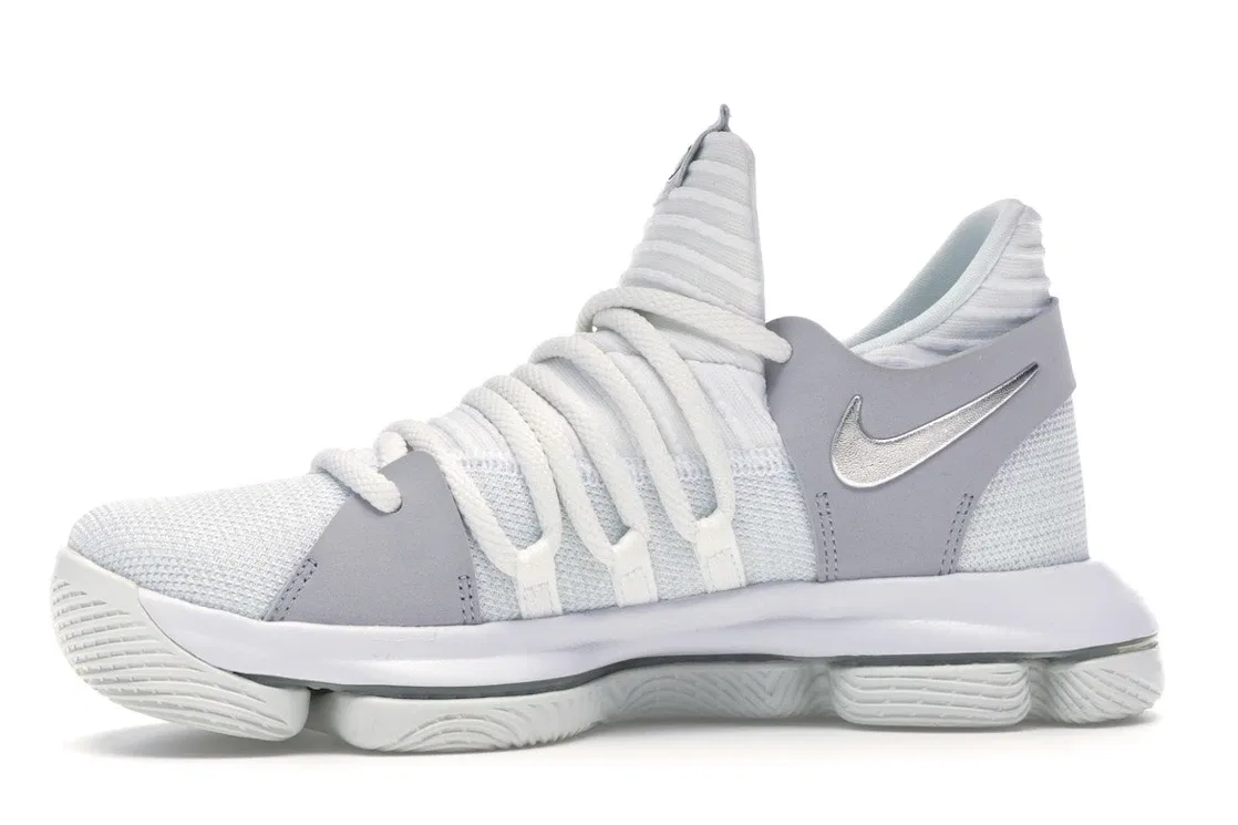 Детские кроссовки для мальчиков баскетбольные Nike KD 10 Still KD, White Chrome Pure Platinum — фото 3