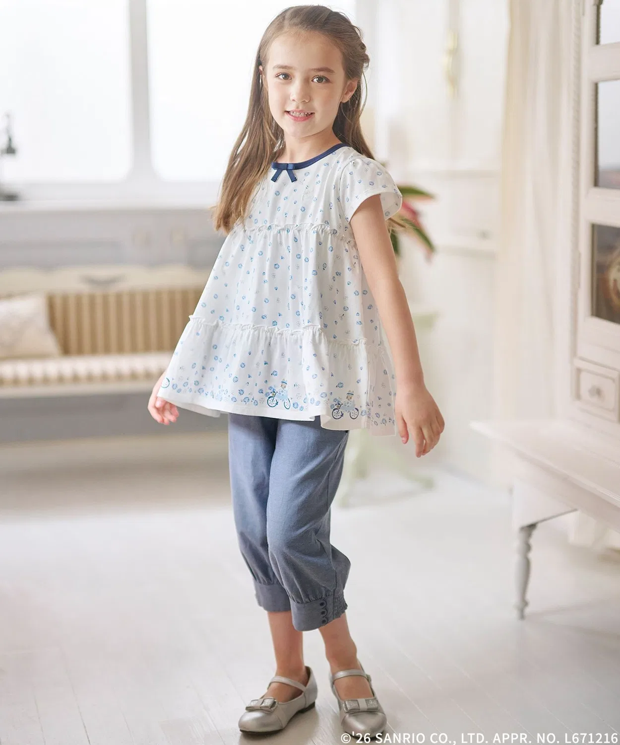 Детская туника с принтом, модель Nemophila Tucked Tunic Kumikyoku KIDS, Off White — фото 3