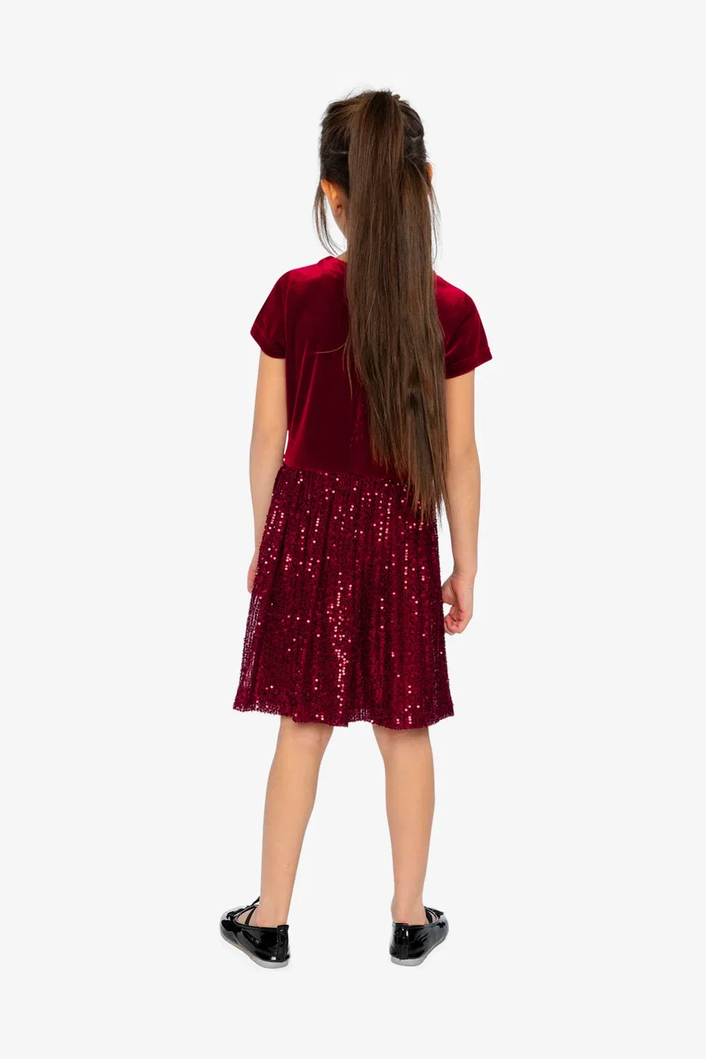 Детское платье с коротким рукавом и блестящей юбкой Christmas Couture Deux par Deux, Rouge — фото 4