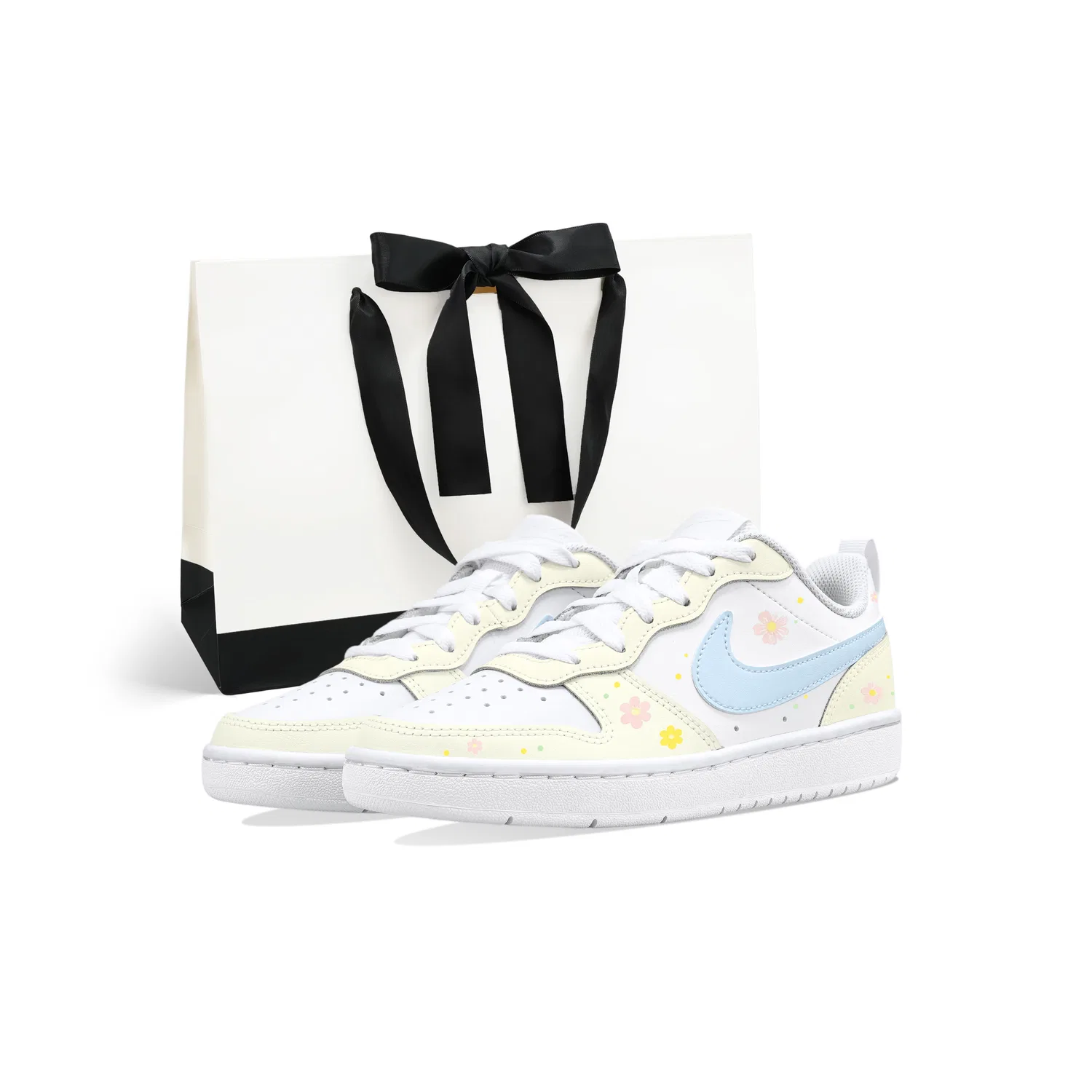 Детские кеды для скейтбординга Nike Court Borough White Yellow (Light Floral Bloom)