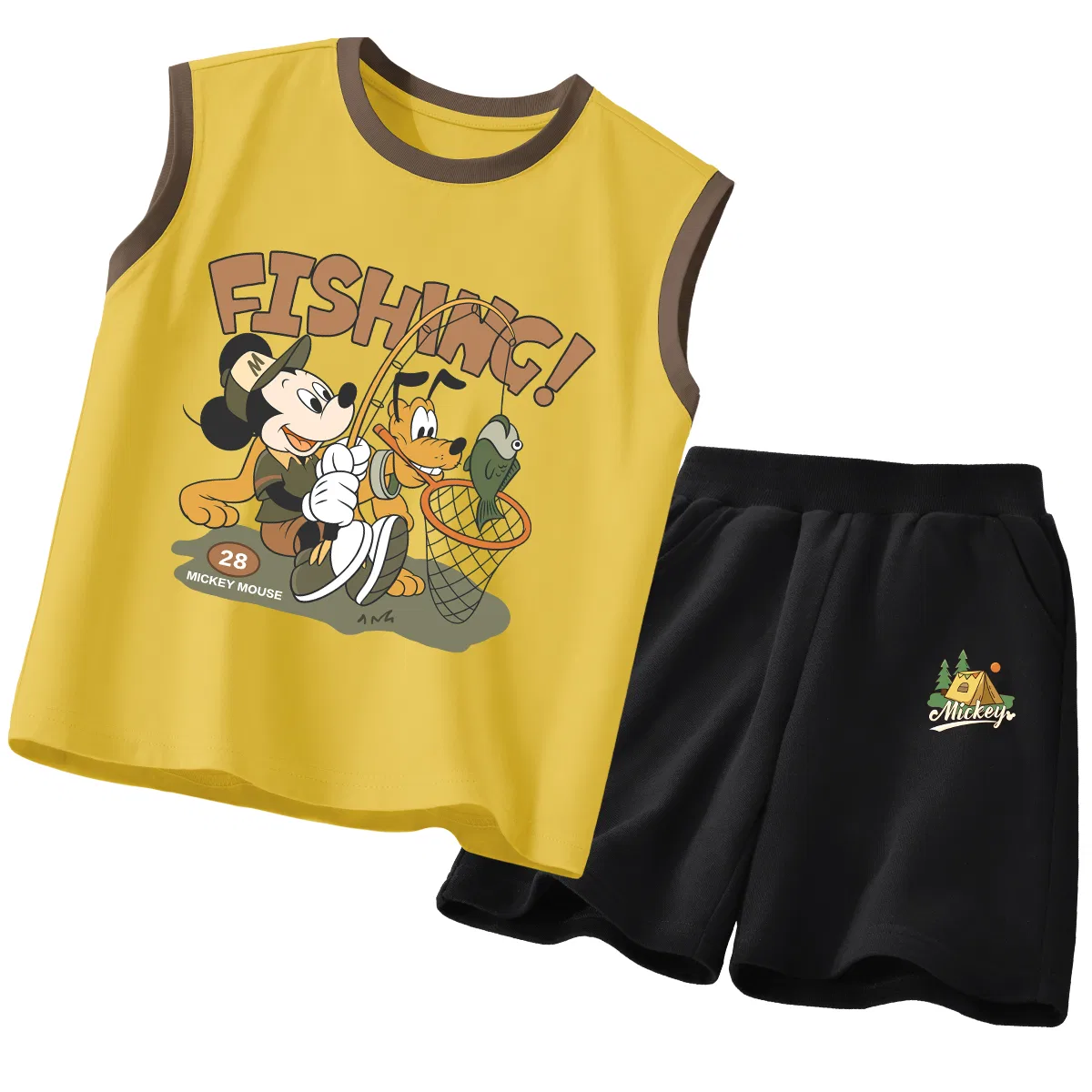 Детский спортивный костюм с круглым вырезом, тянущийся, Disney, Diy Fishing Brown Yellow+Diy Tent K Black