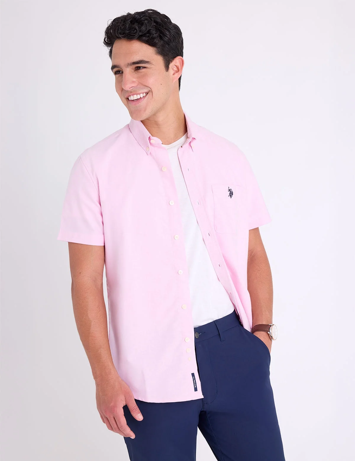 Мужская рубашка U.S. Polo Assn. Short Sleeve Stretch Oxford, розовый — фото 4