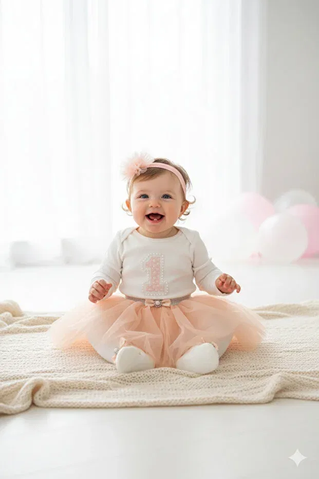 Детский комплект для девочек с принтом Party Petite Ponpon Baby, Salmon