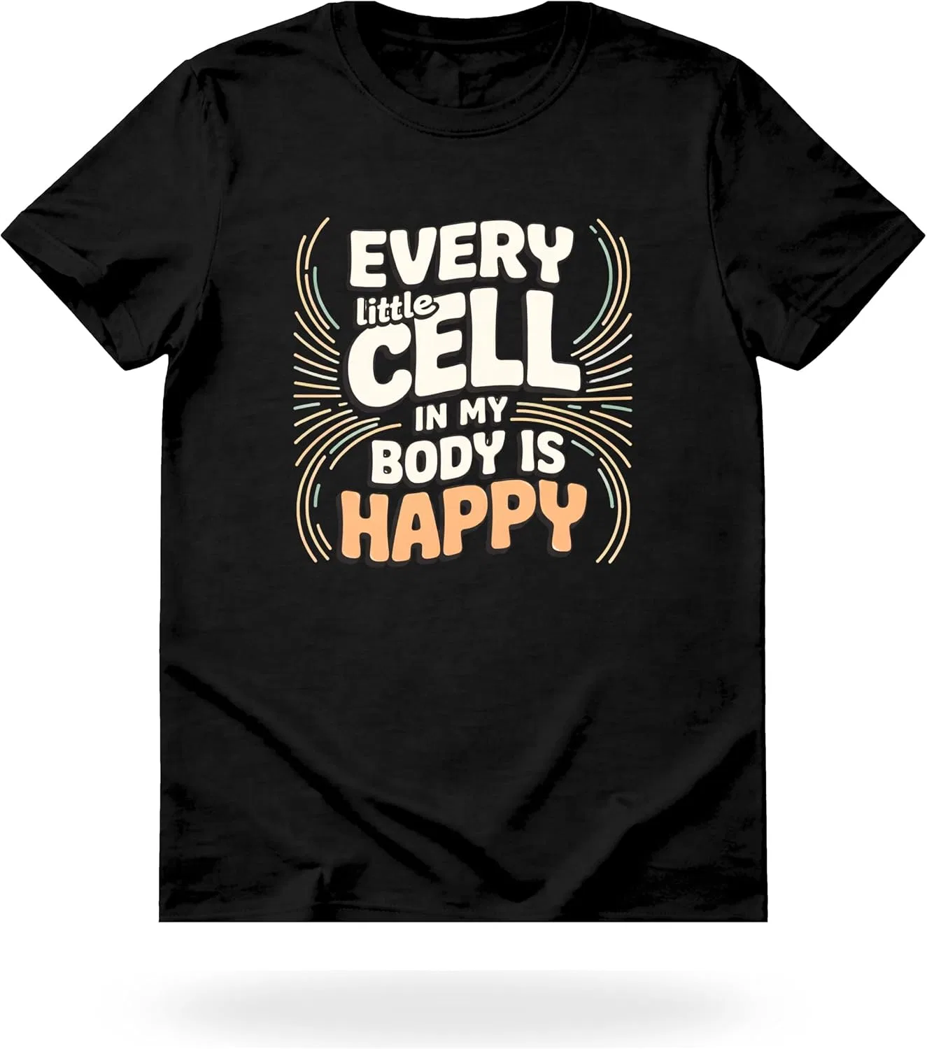Мужская футболка с принтом Every Little Cell in My Body is Happy, чёрный/оранжевый
