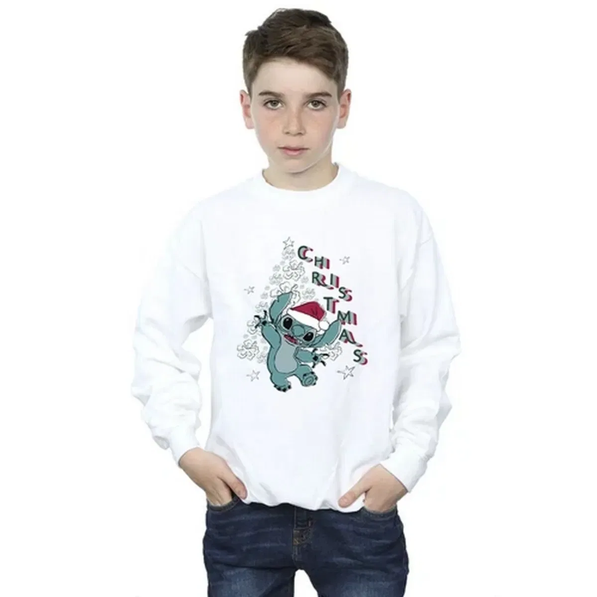 Свитшот с принтом Disney Tree Christmas Lilo & Stitch, White