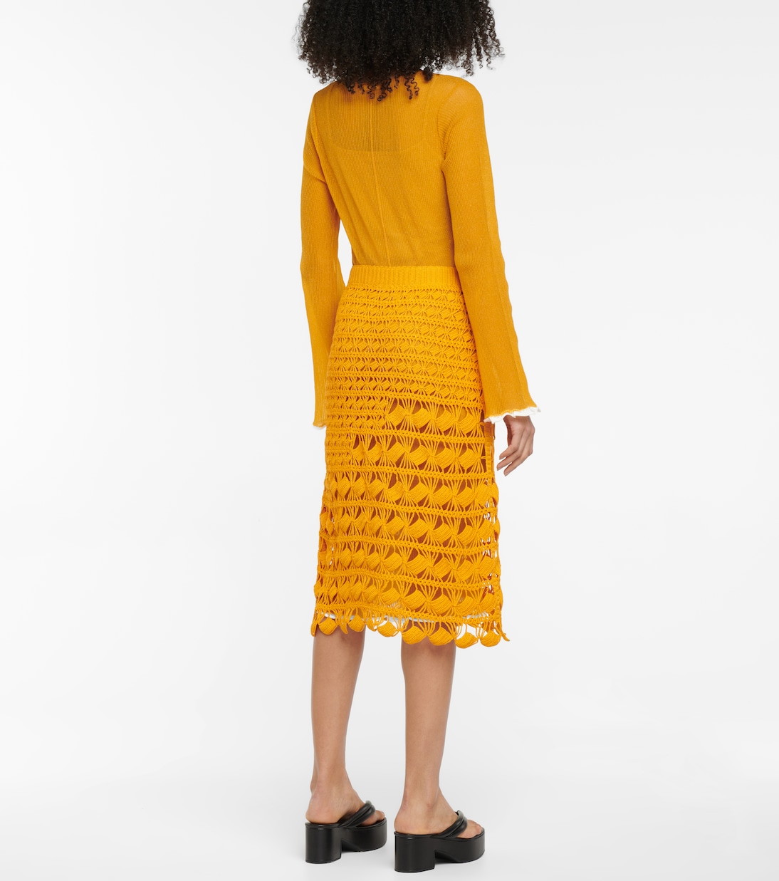 Юбка миди из хлопка, связанная крючком Acne Studios, оранжевый — фото 3