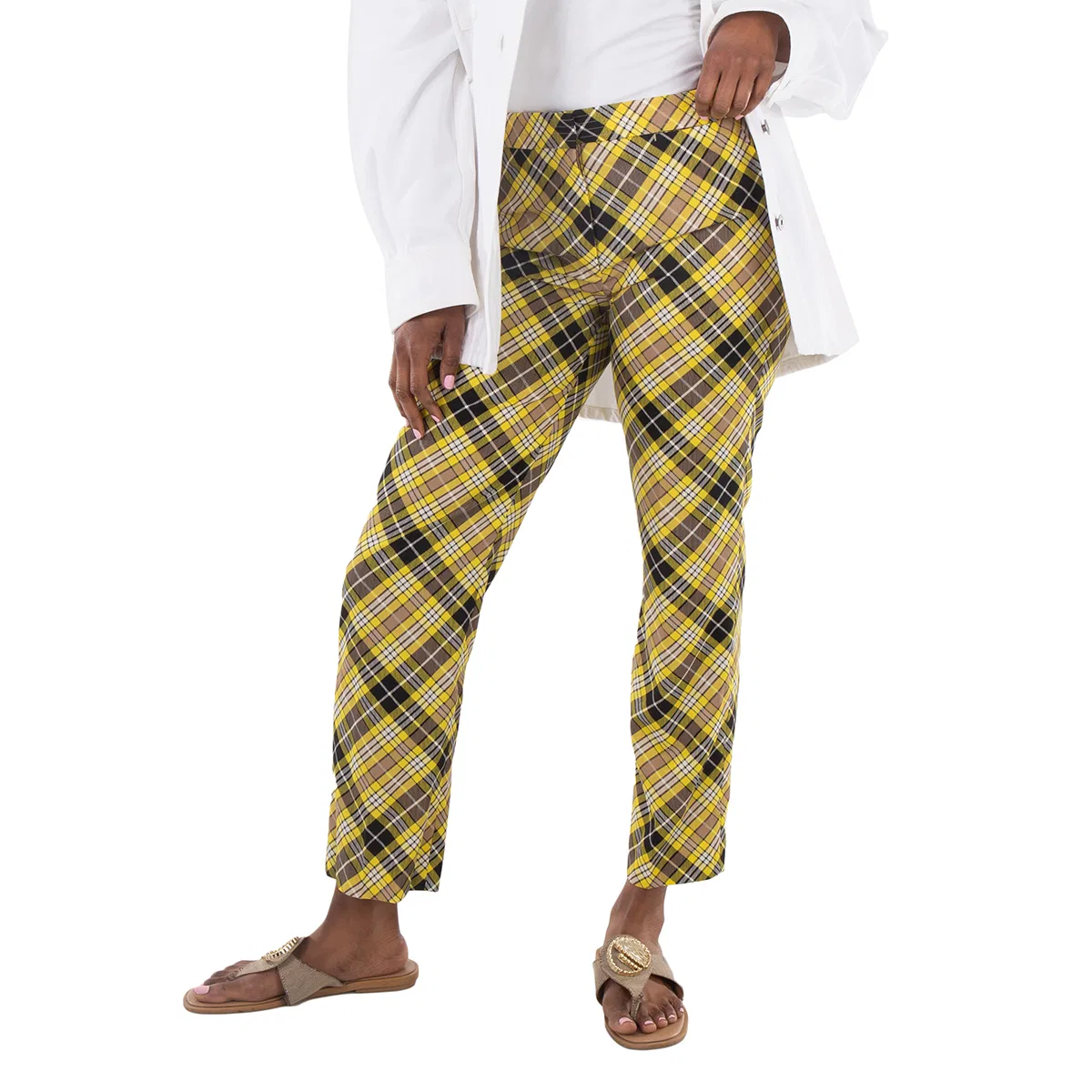 Укороченные брюки из технической шерсти в клетку Burberry, Marigold Yellow Chk — фото 2
