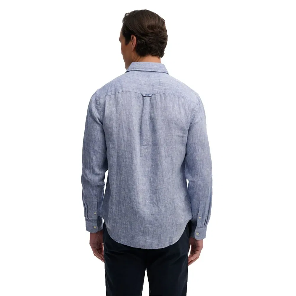 Мужская легкая льняная рубашка с длинным рукавом Riviera Superdry, Blue — фото 2