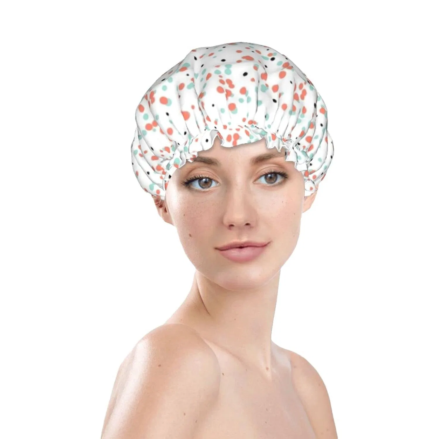 Шапочка для душа Double Layer Waterproof PanaRL, Coral Mint Black Dots — фото 2