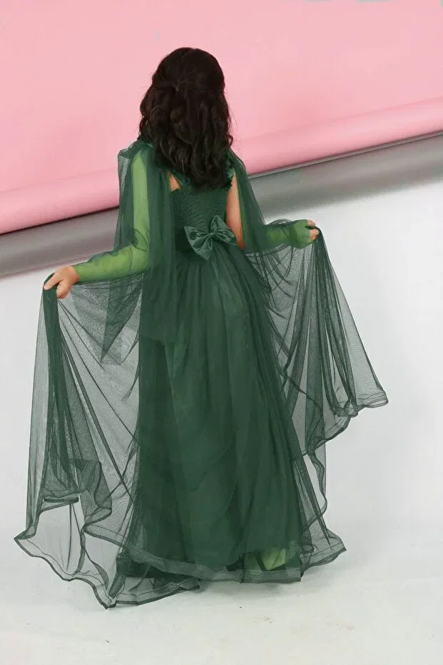 Детское платье для девочек с длинным рукавом Jannock, Emerald Green — фото 4