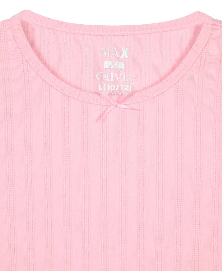 Комплект пижамы с топом и брюками с принтом, модель Rib Top, Milky Print Pants and Matching Scrunchie Pajama, 3-Piece Set Max & Olivia, Pink — фото 3