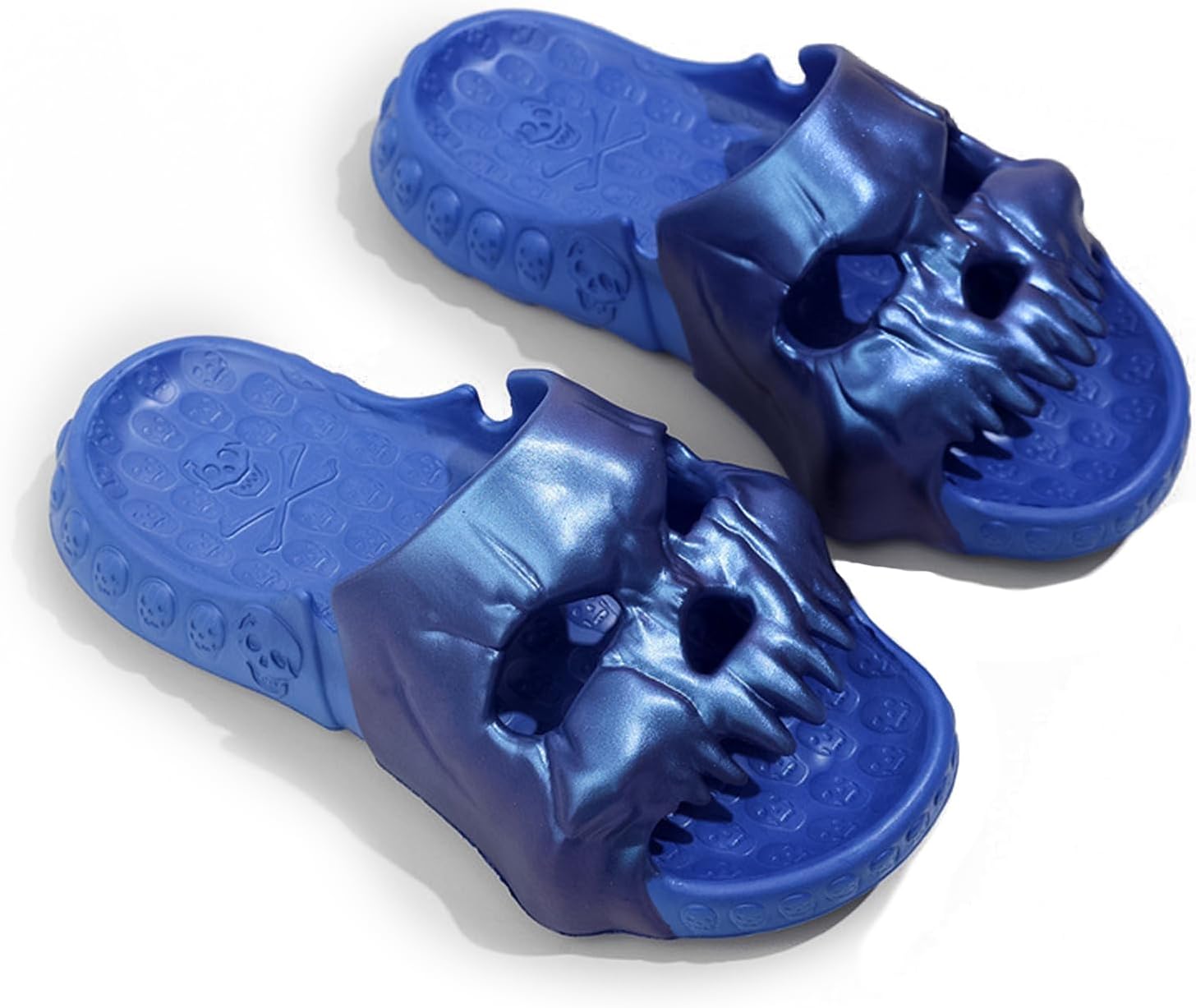 

Тапочки Mergrub Skull для женщин и мужчин с толстой подошвой, мягкие тапочки, амортизирующие для душа, нескользящие, обувь на Хэллоуин, синий