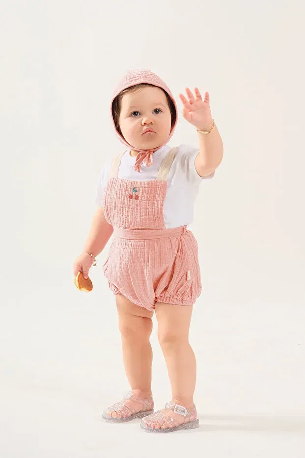 Детский комбинезон для девочек с вышивкой вишни Miela Kids, Salmon — фото 3