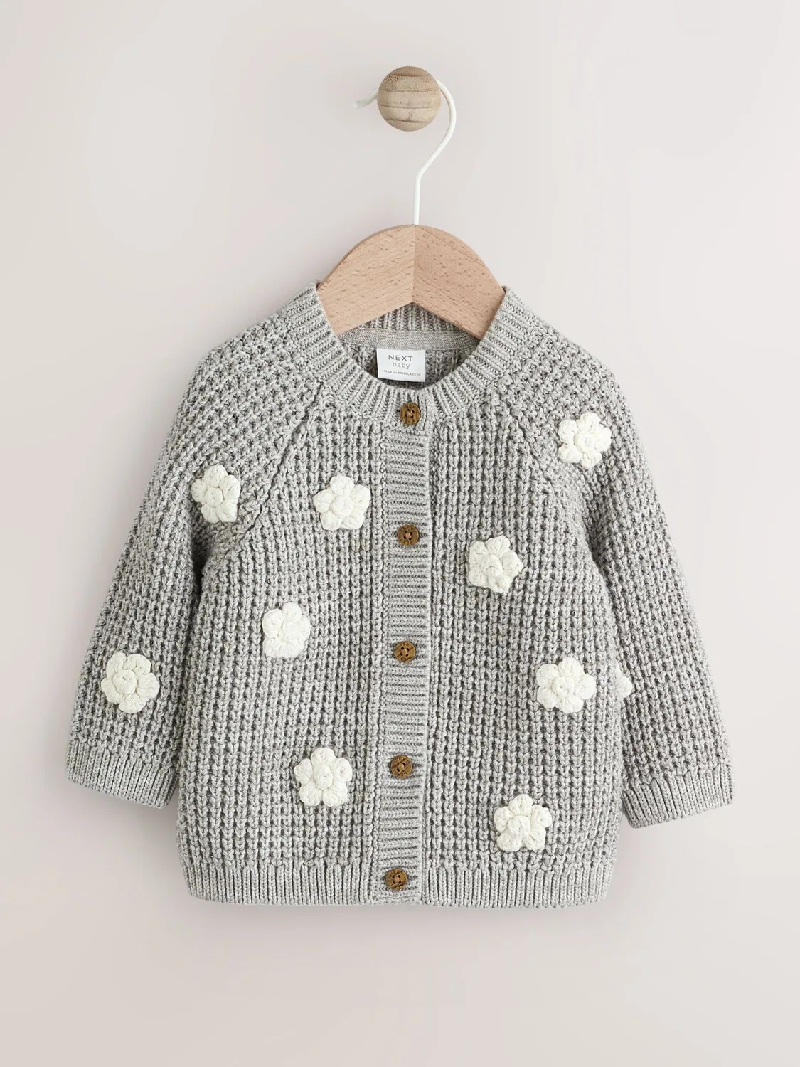 Кардиган вязаный с цветами, Grey Crochet Flowers Next, серый