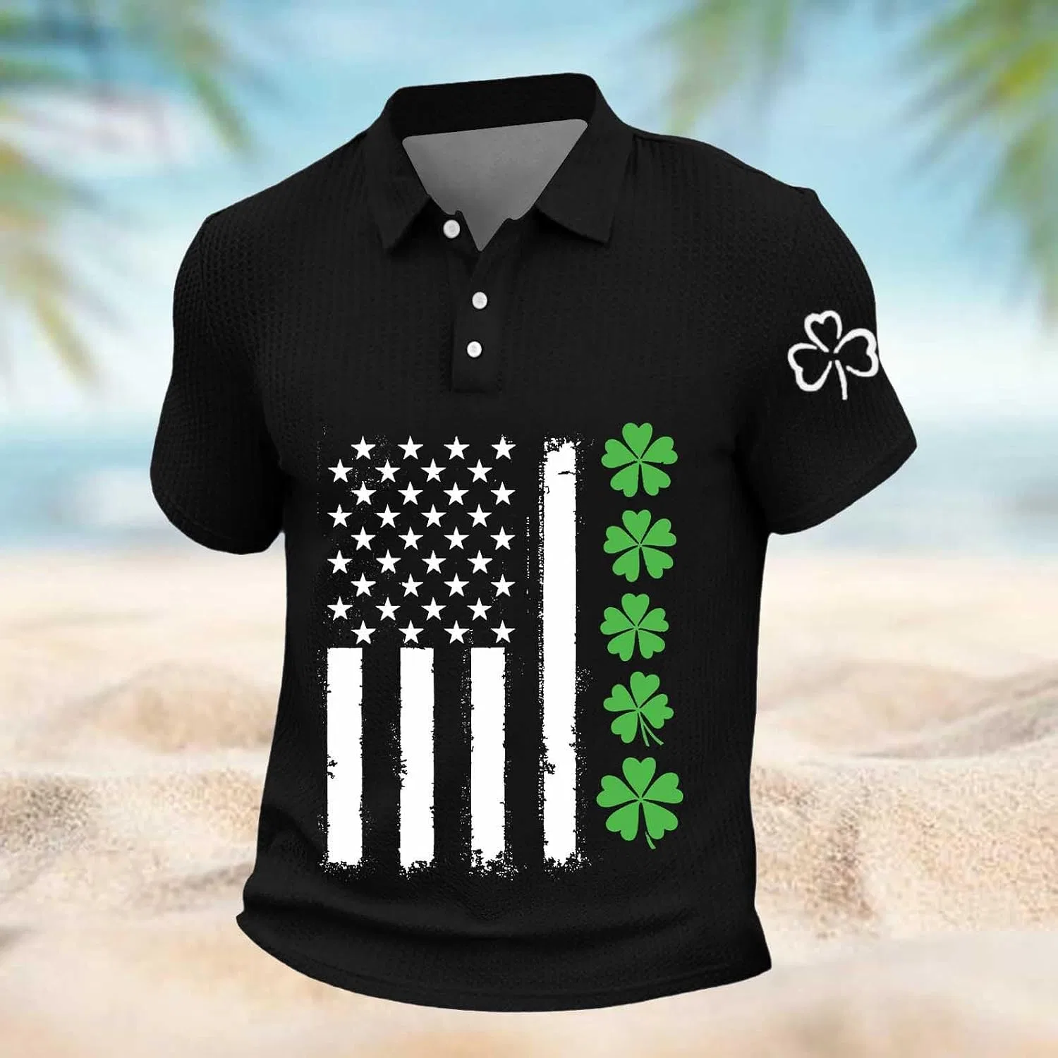 Мужская футболка поло с вафельным переплетением St Patricks Day, Black — фото 4