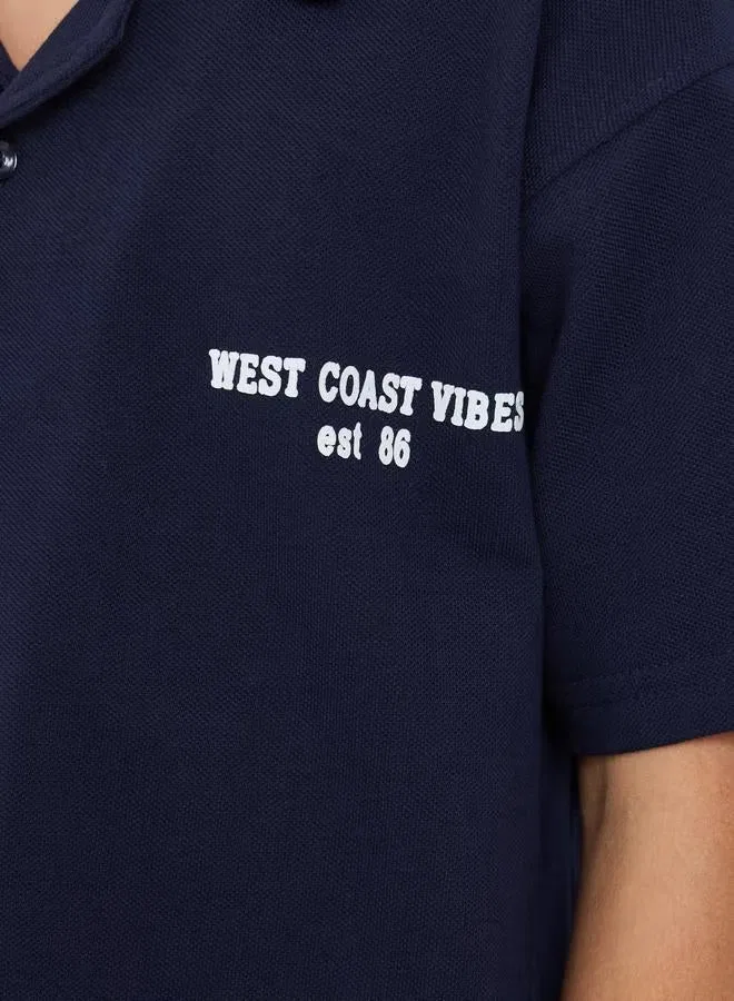 Styli Рубашка с принтом West Coast Vibes для мальчиков, темно-синий — фото 3