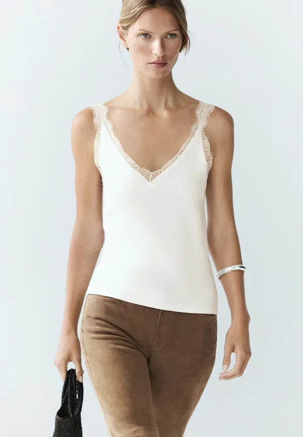 Топ кружевной Top Massimo Dutti, white, белый