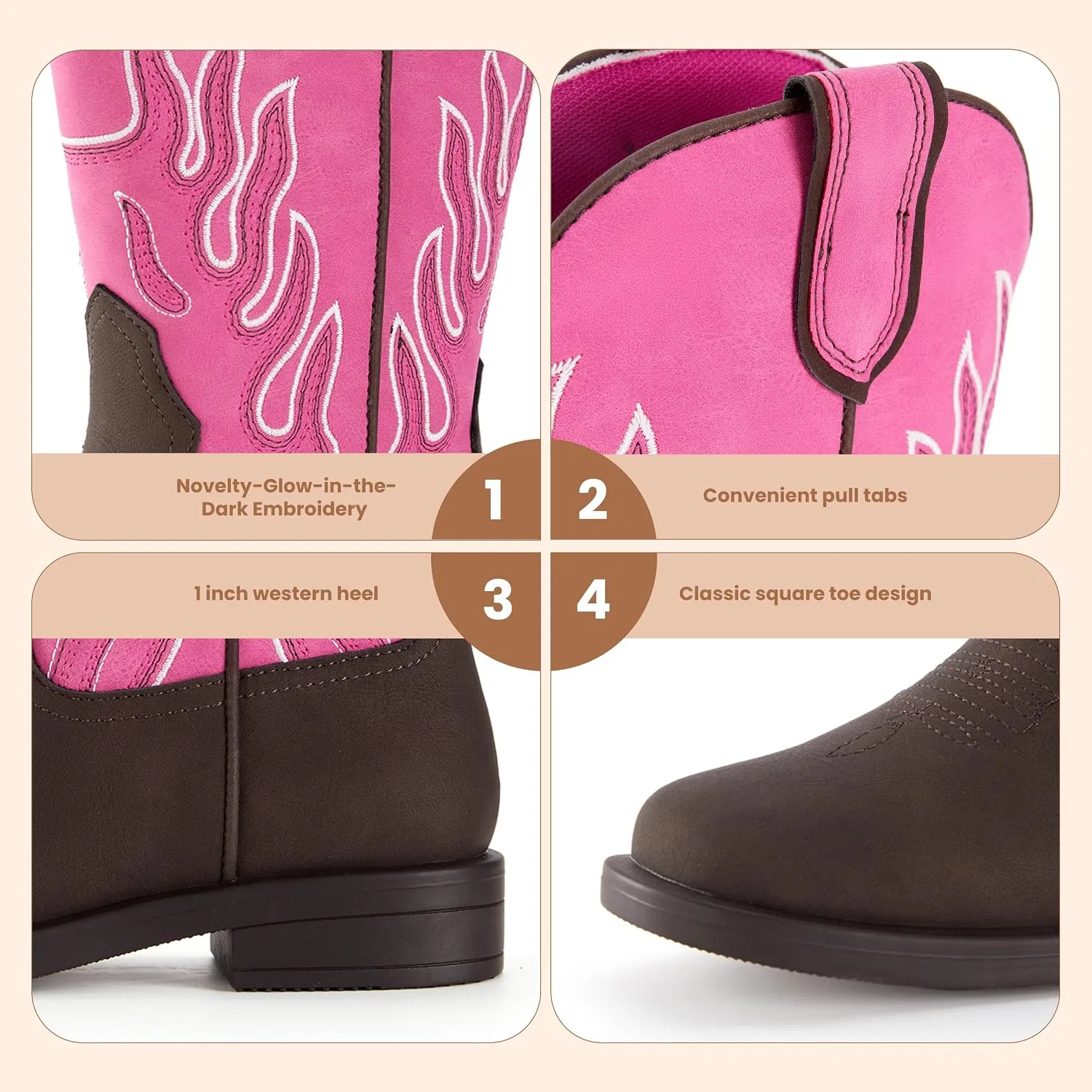 Детские сапоги для девочек с принтом Cowboy Boots PATPAT, Hot Pink/Brown — фото 4