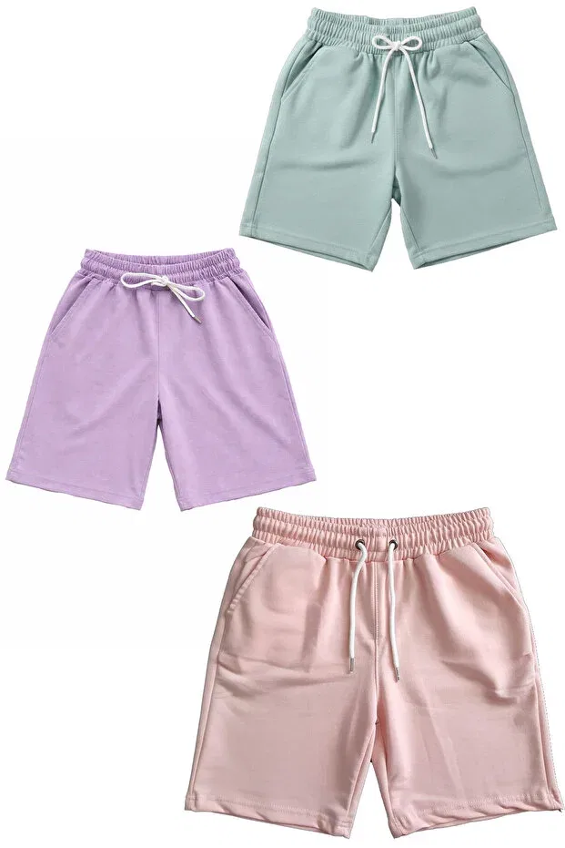 Детский комплект шорт для девочек хлопковый Basics Aytok Tekstil, Pink-Lilac-Green — фото 2
