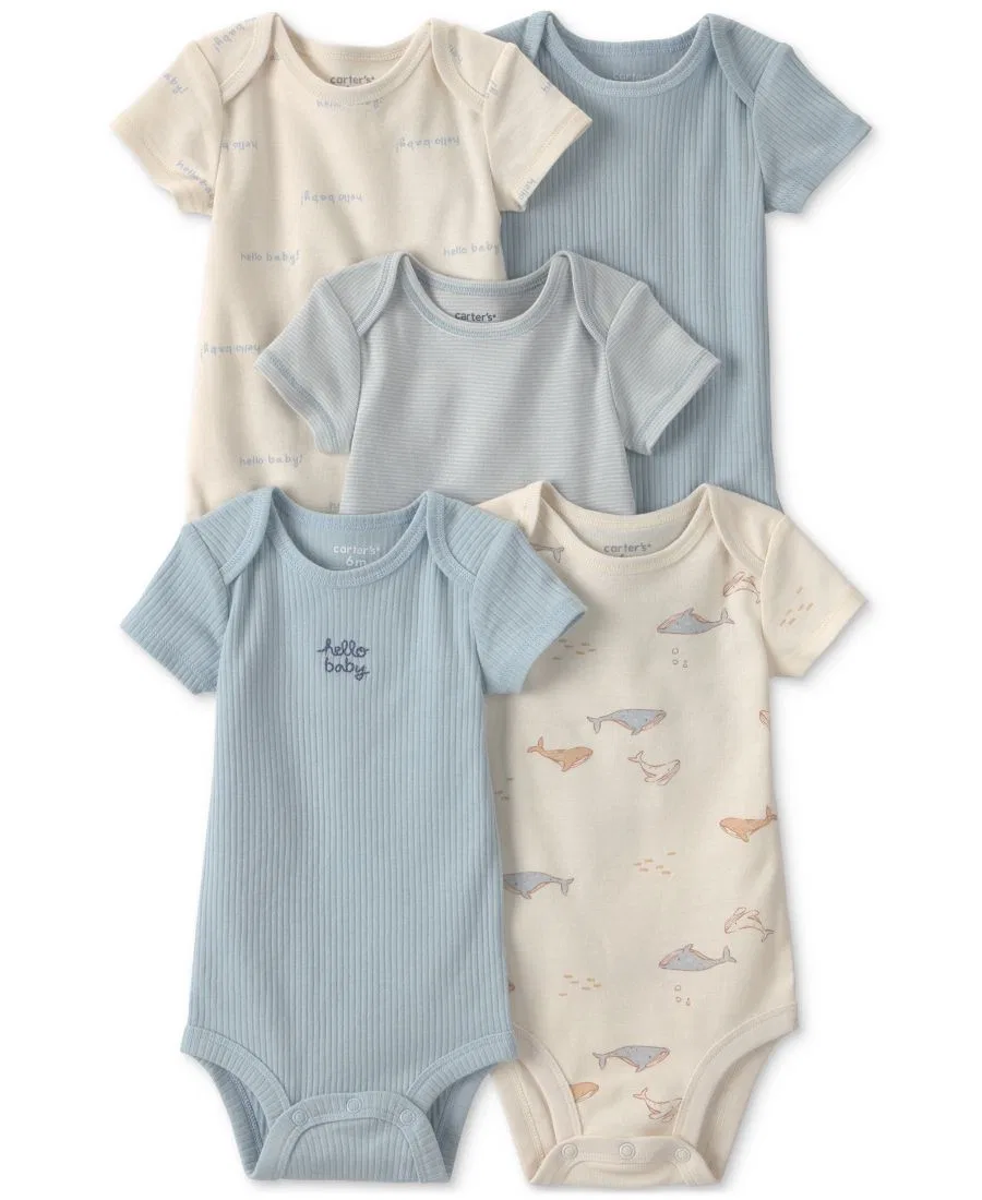 Комплект боди с коротким рукавом, с морским принтом и вышивкой Hello Baby, 5 предметов Carter's, Cream/Blue