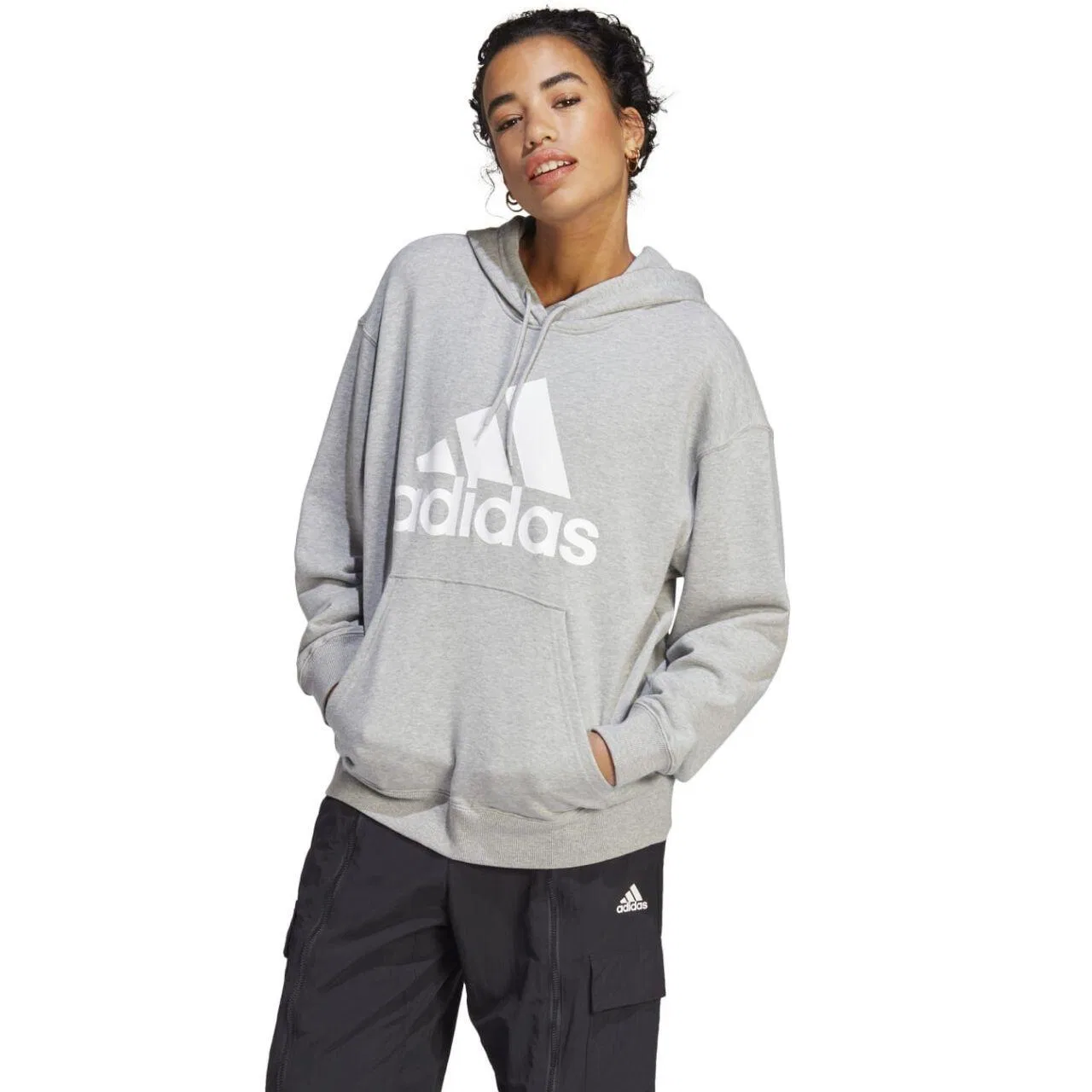 Женское худи оверсайз с большим логотипом Essentials Big Logo Oversized French Terry Hoodie Adidas, Grey — фото 4