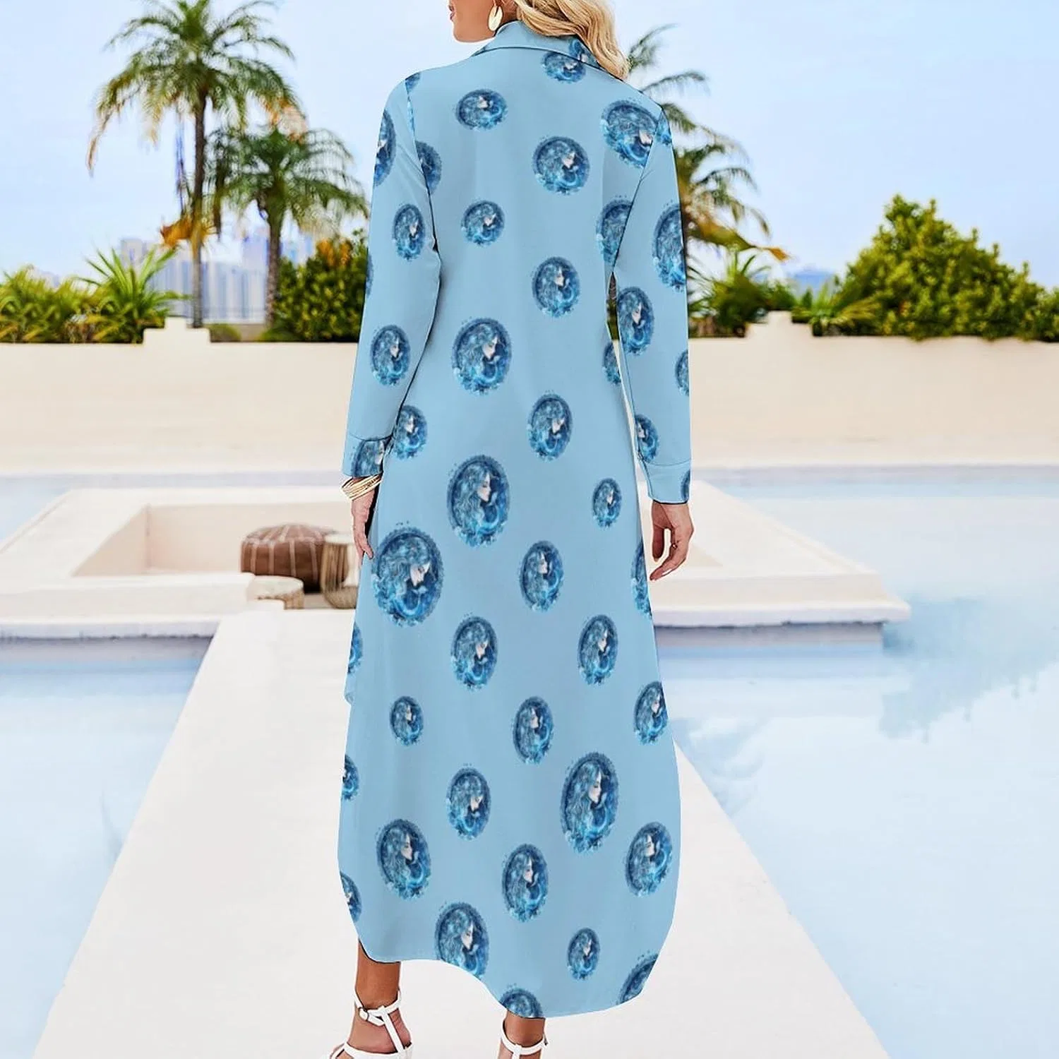 Женское платье-рубашка макси с длинным рукавом Aquarius Zodiac Sign, Style — фото 2