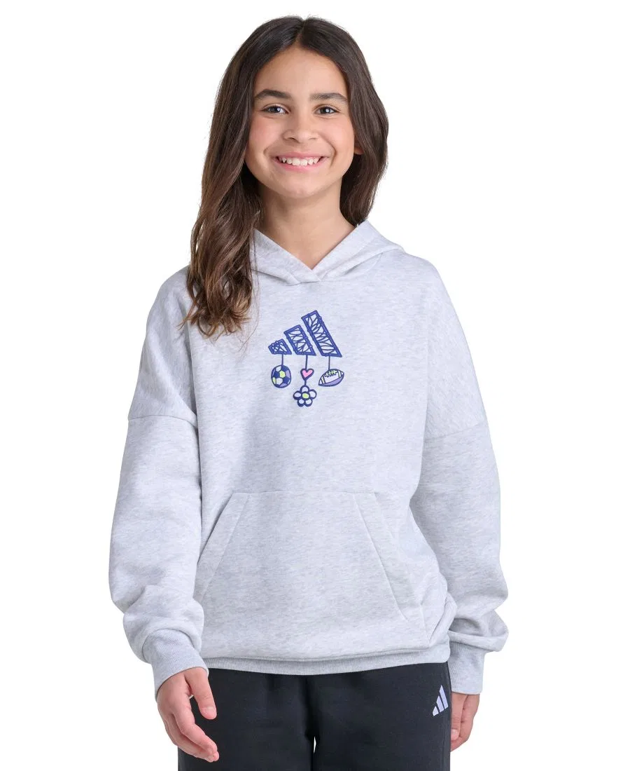 Худи с флисом с длинным рукавом, с принтом adidas, Light Gray Heather
