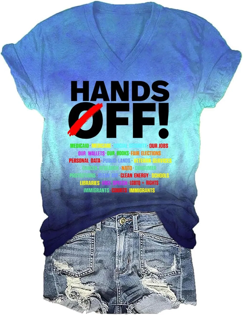 Футболка с принтом Hands Off, V-образный вырез, C