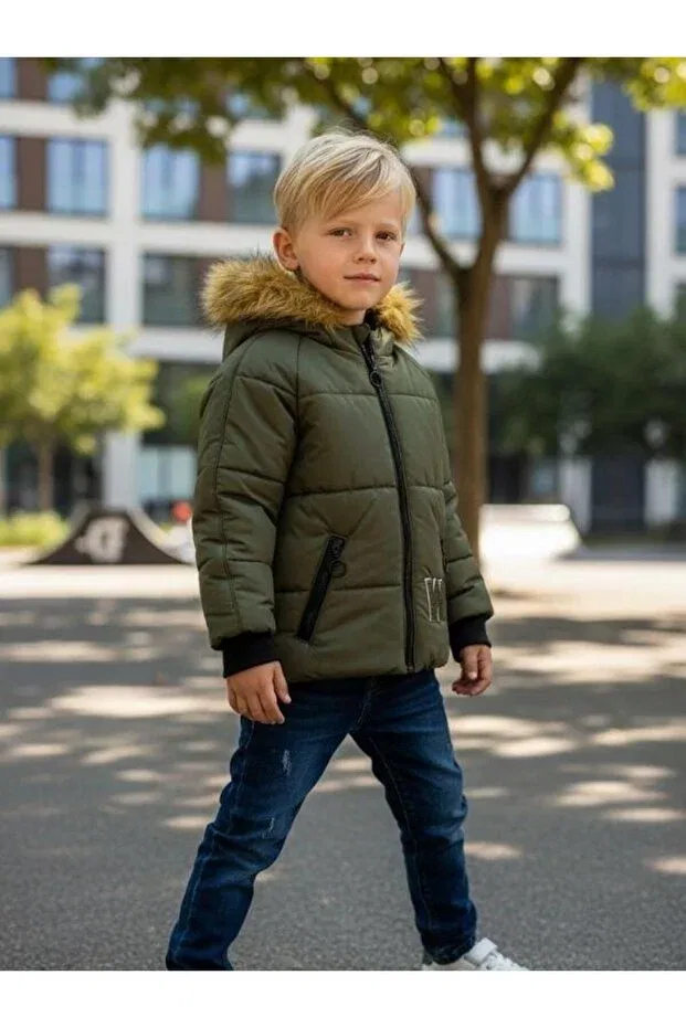 Детское пальто для девочек с капюшоном Zekids, Haki — фото 4