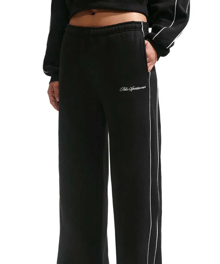 Брюки для женщин Nike Studio Fleece, свободный крой, широкие штанины, Total Black — фото 2