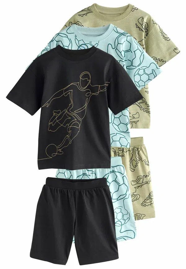 Комплект пижамный из 3 предметов с принтом Regular fit 3 pack set Next, Green, черный/синий/зеленый