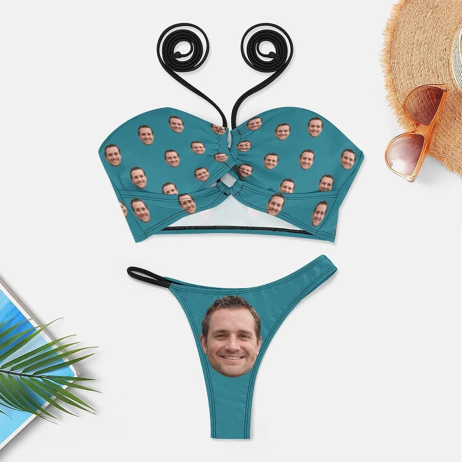 Женский бикини-сет с кастомизацией Crisscross Halter, Cyan — фото 3