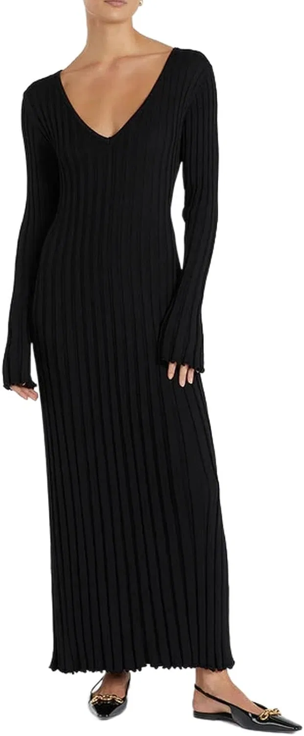 Женское платье-свитер с V-образным вырезом Ribbed Knit, 101