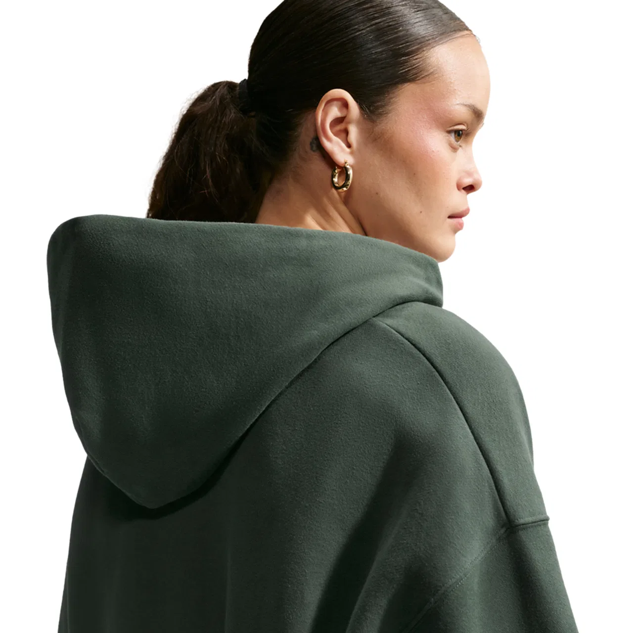 Женский худи с капюшоном, укороченное, на молнии, Nike Studio Fleece Mid-OS Crp FZ Hoodie, Nike, Camo Green Sail — фото 4
