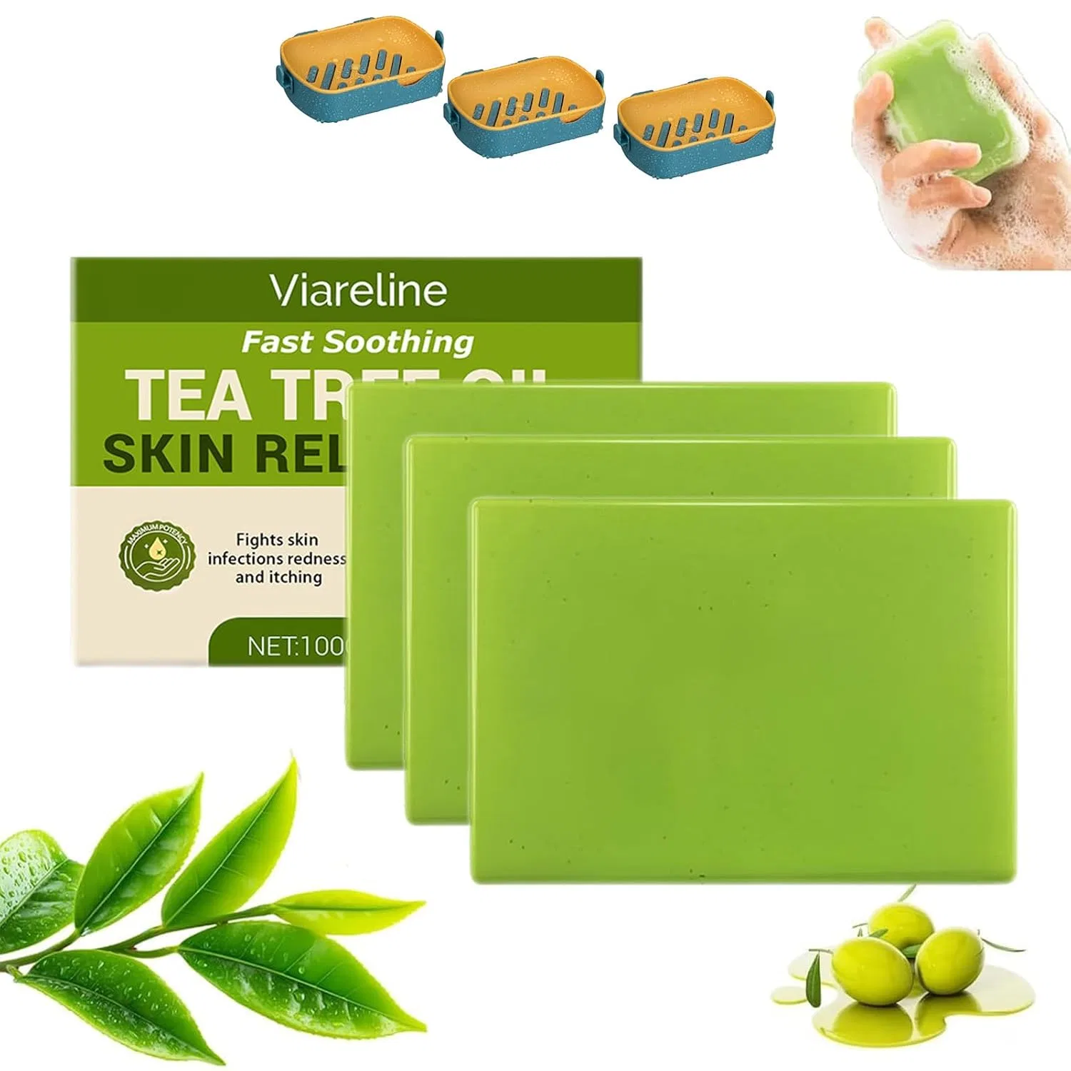 Мыло твердое с маслом чайного дерева Loravey Relief, 3 шт, 100 г Nnbwlmaee