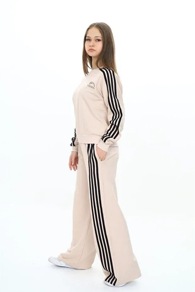 Детский спортивный костюм для девочек в полоску Oversize Sportswear Asortix, Beige — фото 2