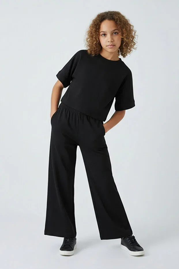 Детские широкие брюки для девочек хлопковые Lumy Combed Cotton Colorinas, Black — фото 4